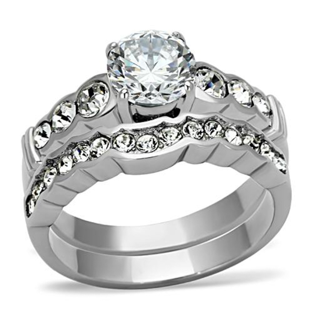 2.35 Ct Zirconia Stainless Steel Wedding Ring Set